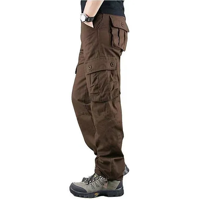Men’s Cargo Pants - Khaki, Dark Gray & Black, Casual Basic, Mid Waist, Plain, Polyester, Multi-Pocket, Loose Fit, Durable, Long Pants for Daily Outings