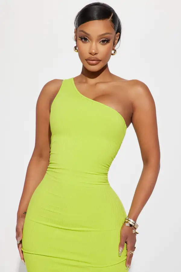 Lena One Shoulder Midi Dress - Lime