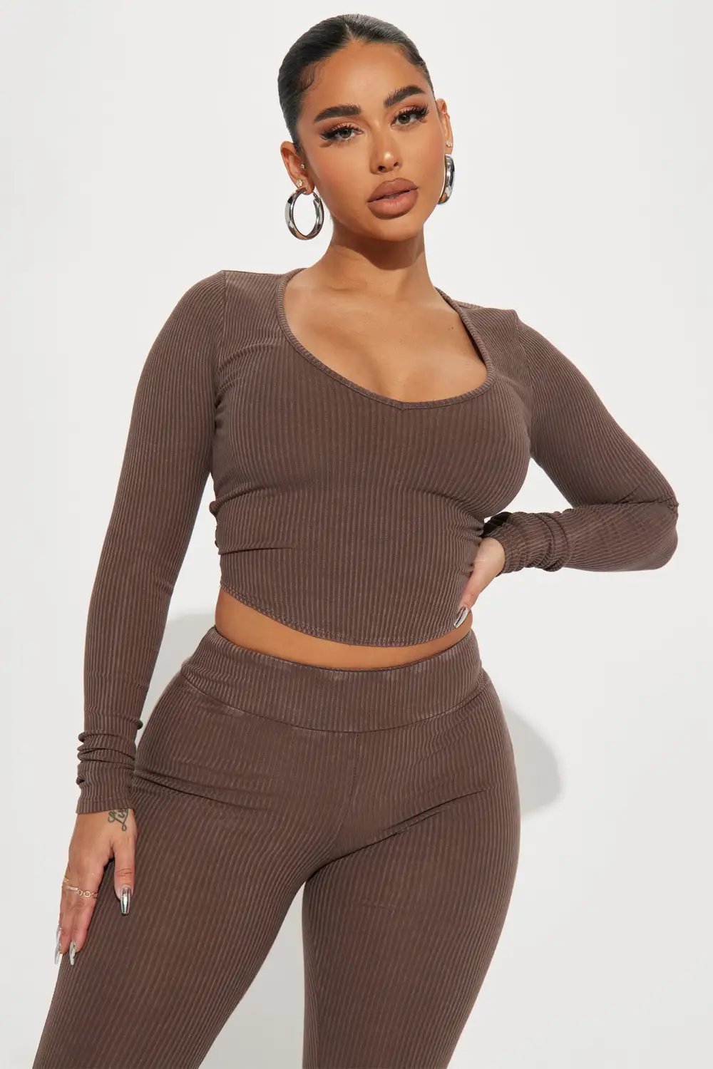 Jade Ribbed Legging Set - Brown