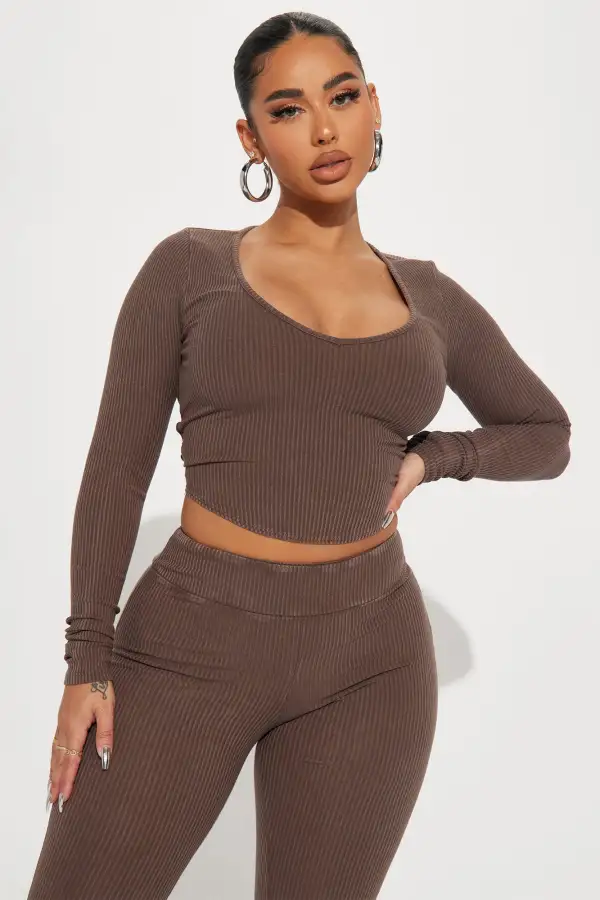 Jade Ribbed Legging Set - Brown