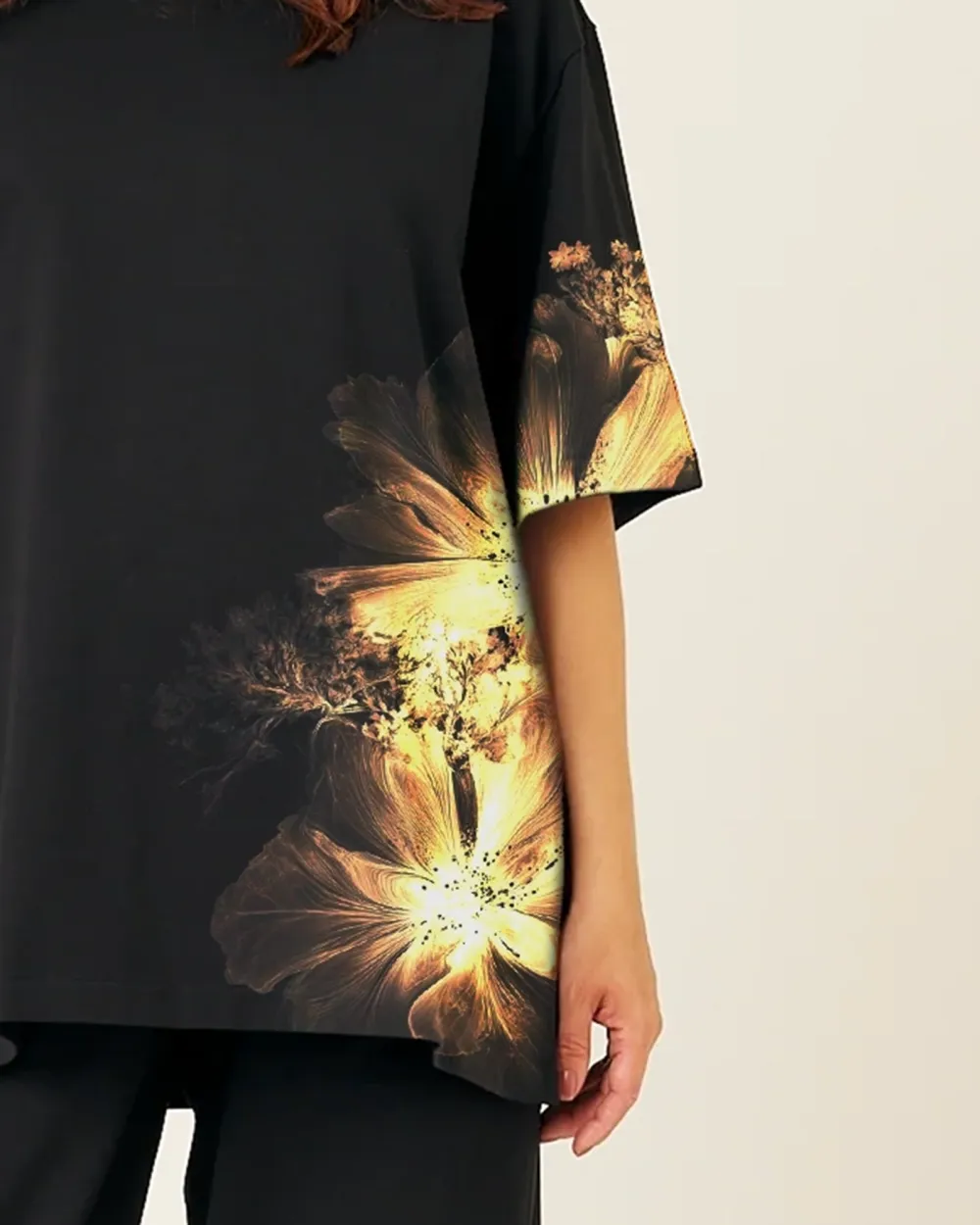 BLACK COTTON JERSEY SHORT DROP SLEEVE TOP