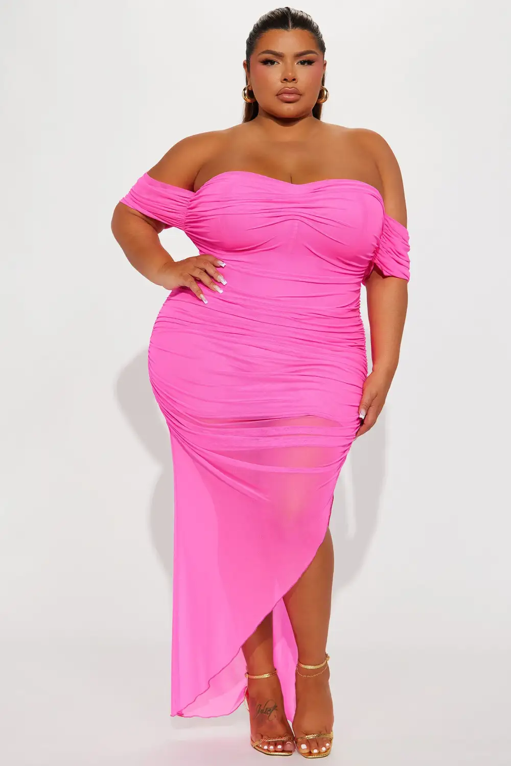 Sofia Mesh Maxi Dress - Neon Pink