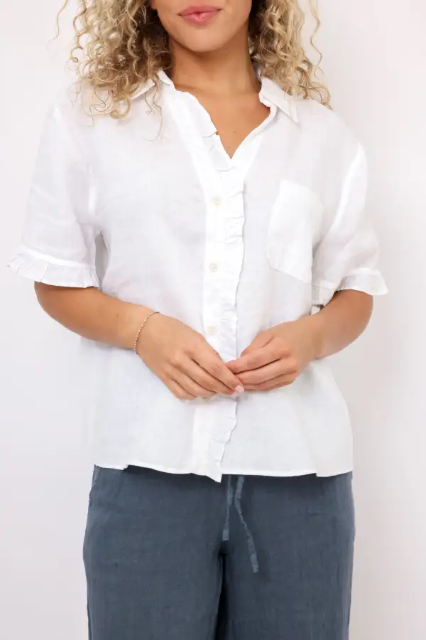 Button Ruffle Short Sleeve Top