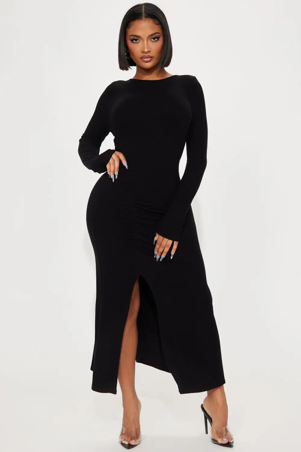Kary Hacci Ruched Midi Dress - Black