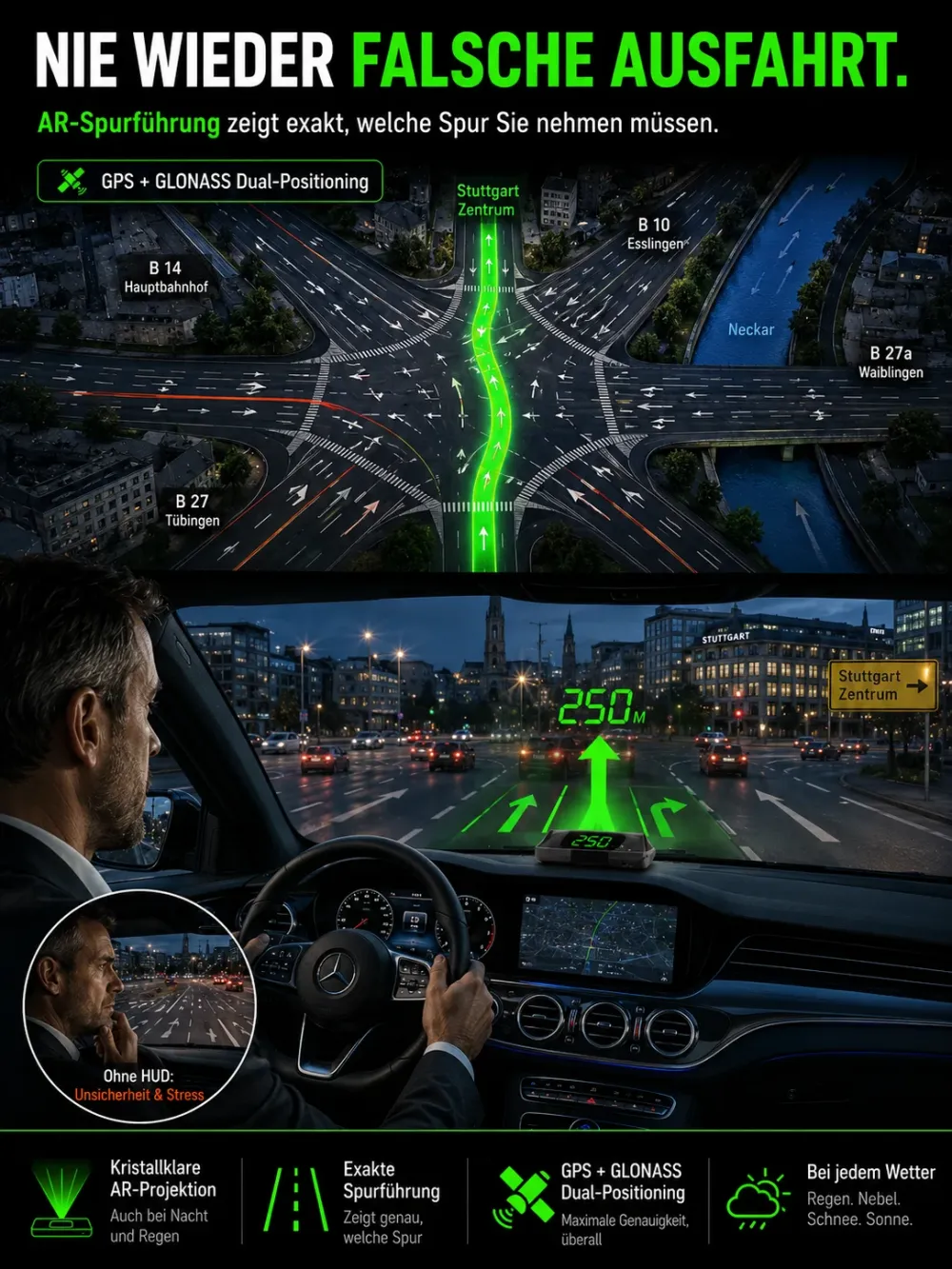 Deutsches Smart HUD Navigationssystem! Schutz und Sicherheit für deine ganze Familie!
