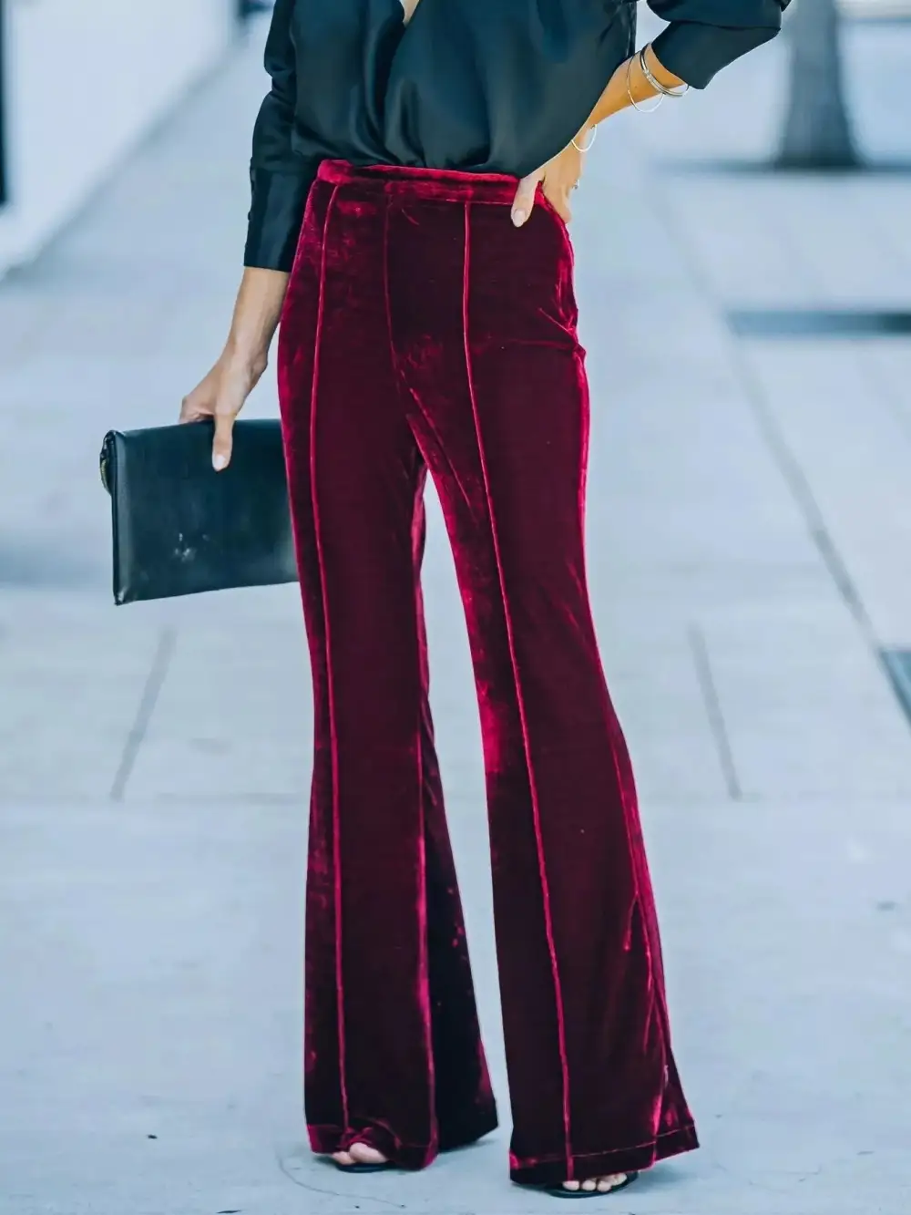 High Waisted Wide Leg Velvet Pants