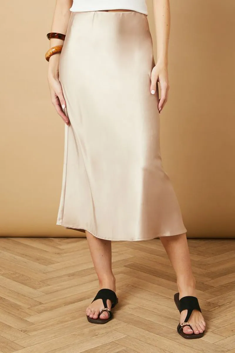 Casual Style Satin Midi Skirt