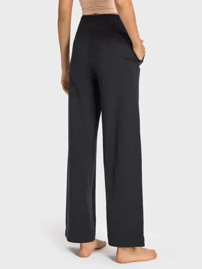 Drawstring Waist Wide Leg Sports Pants With Pocket