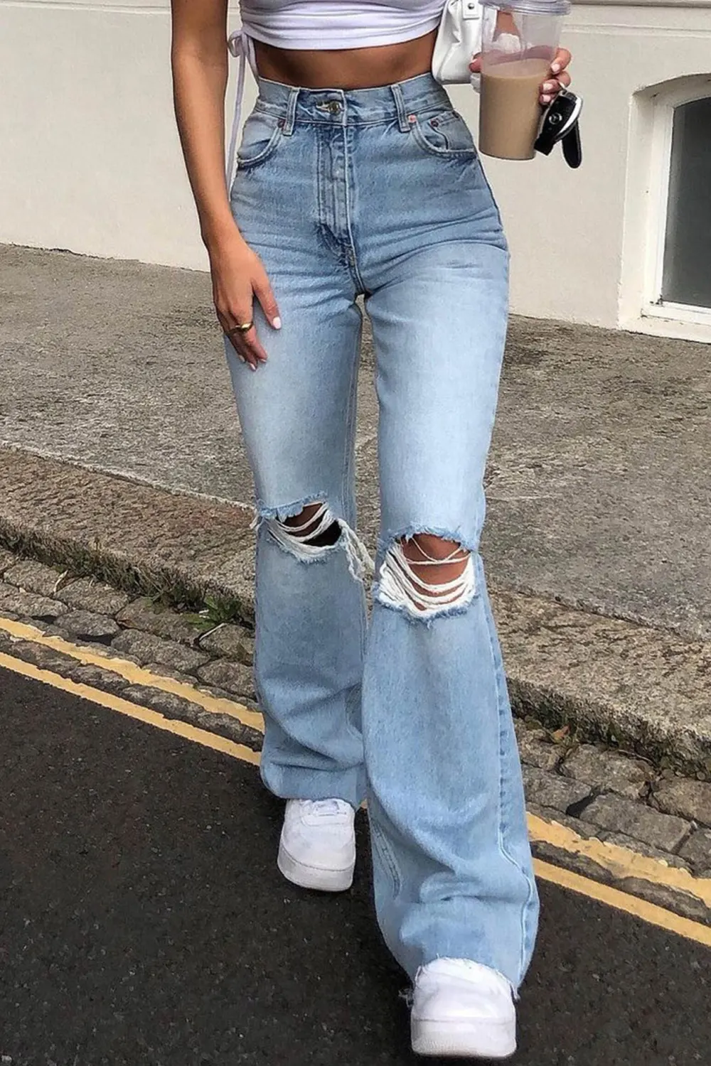 Distressed High Waist Flare Jeans