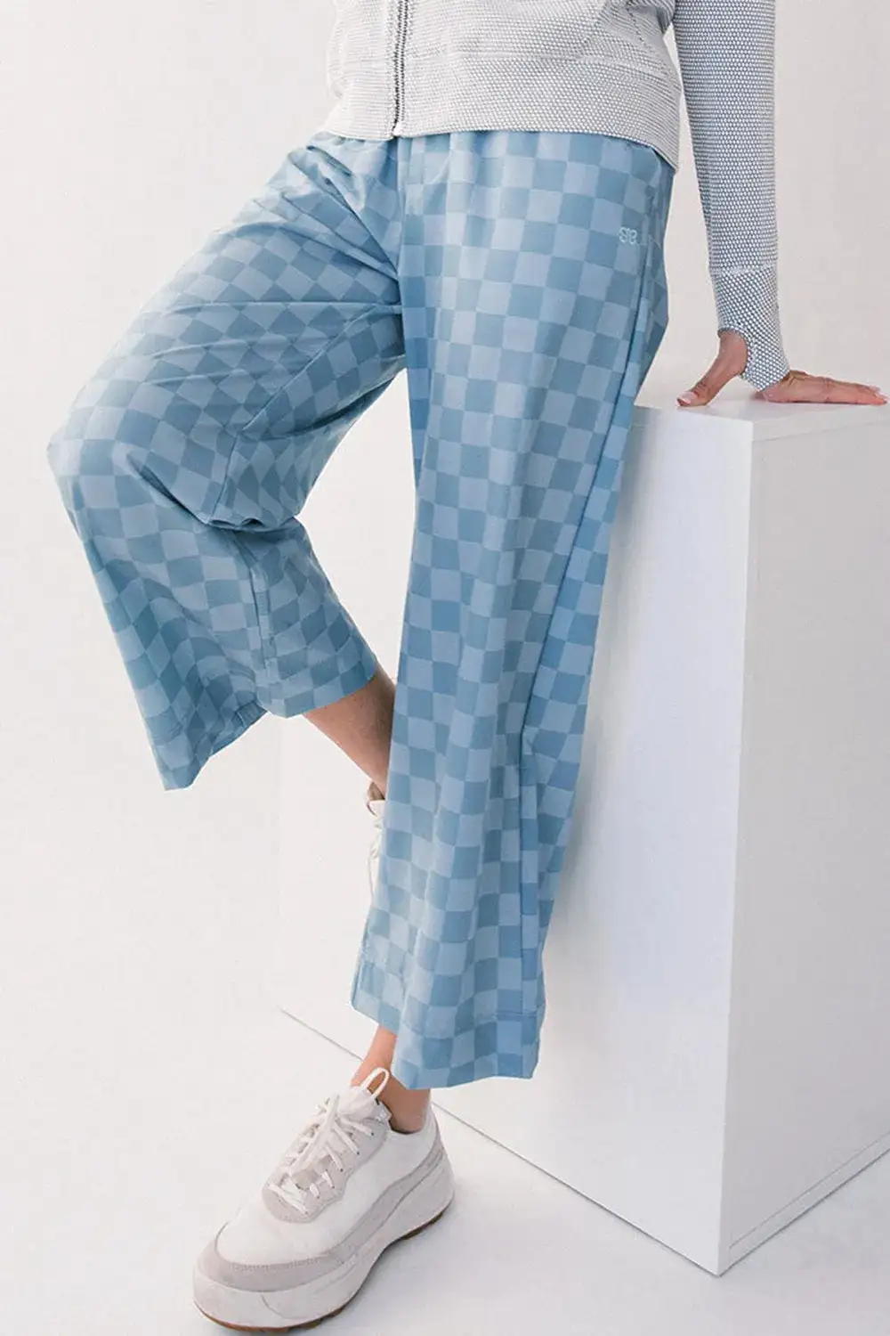 Checkered Elastic High Waist Loose Pants