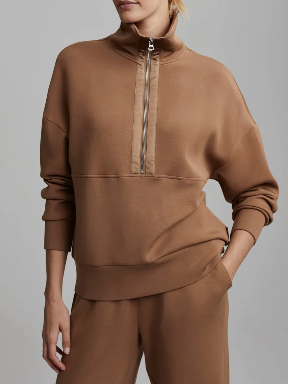 Chic Quarter-Zip Wide-Collar Loose Sweatshirt