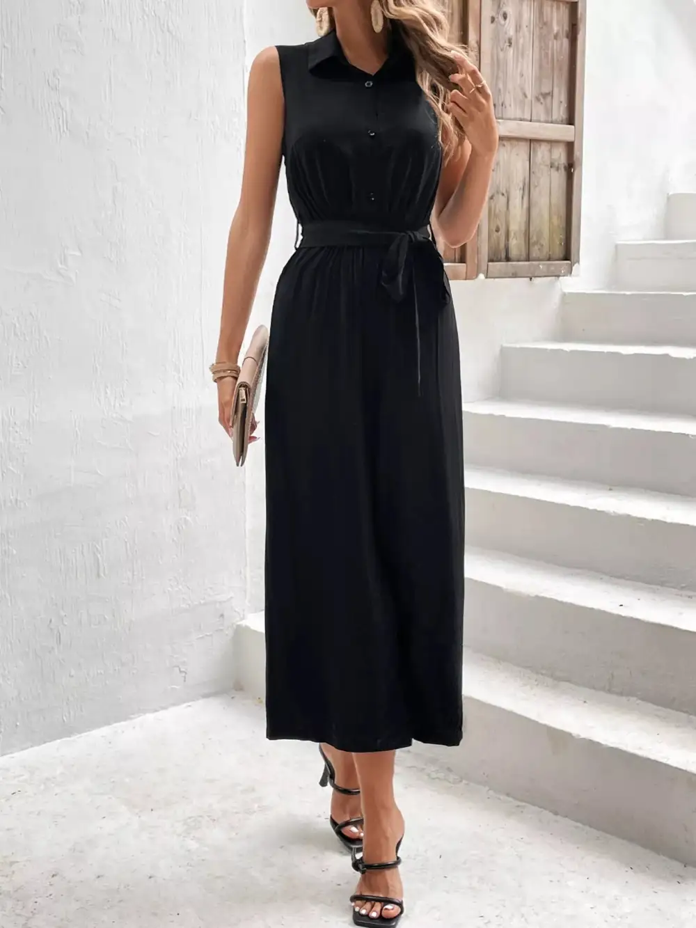 Boutique Wide Leg Sleeveless Jumpsuit