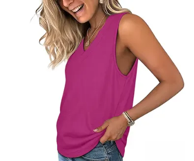 Women Summer Sleeveless V Neck Tank Top, Slimming Loose Fit Casual Tee for Daily