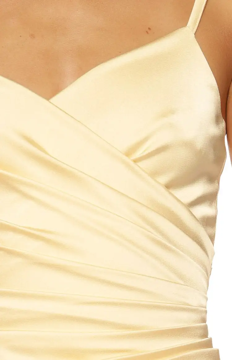 Ruched V Neck Satin Mini Dress