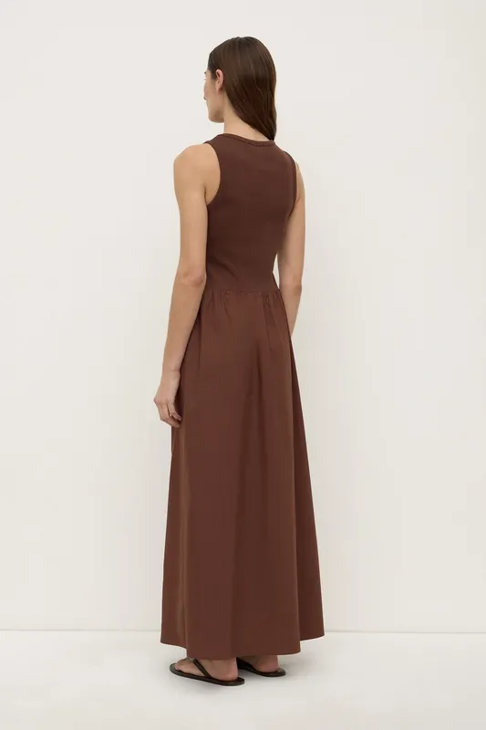 Espresso Drop-Waist Cotton Maxi Dress