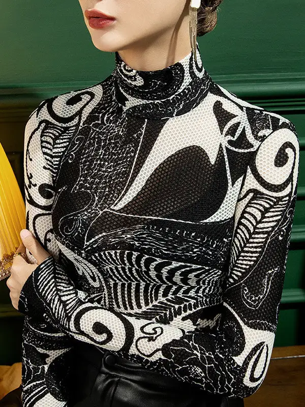 Refined Selection Long Sleeve Slim Fit Print Half Turtleneck T-Shirt