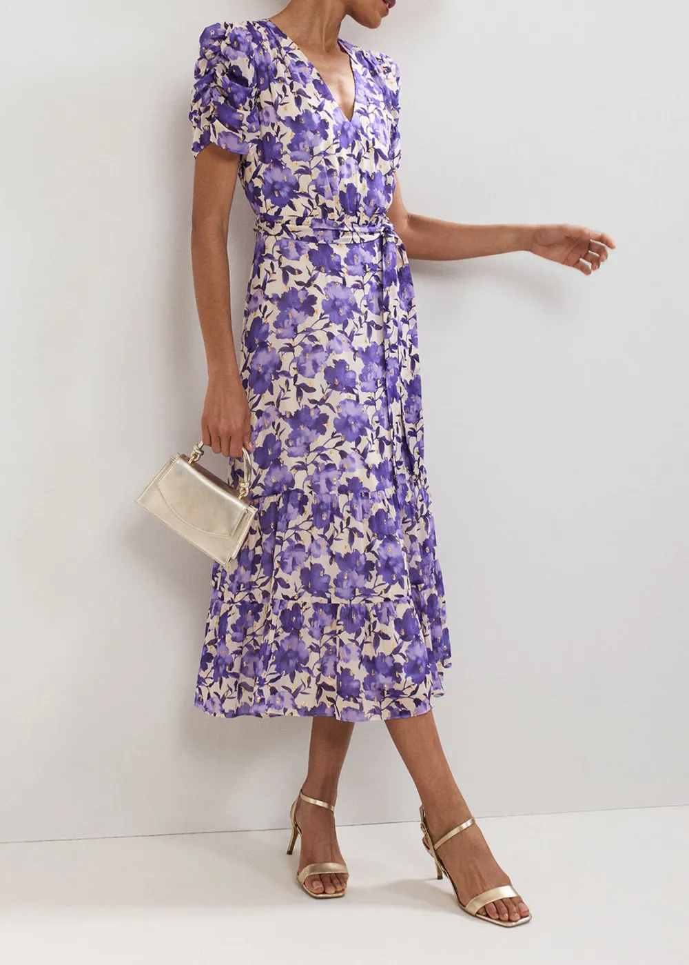 Elegant And Versatile Purple Printed V-Neck Dress