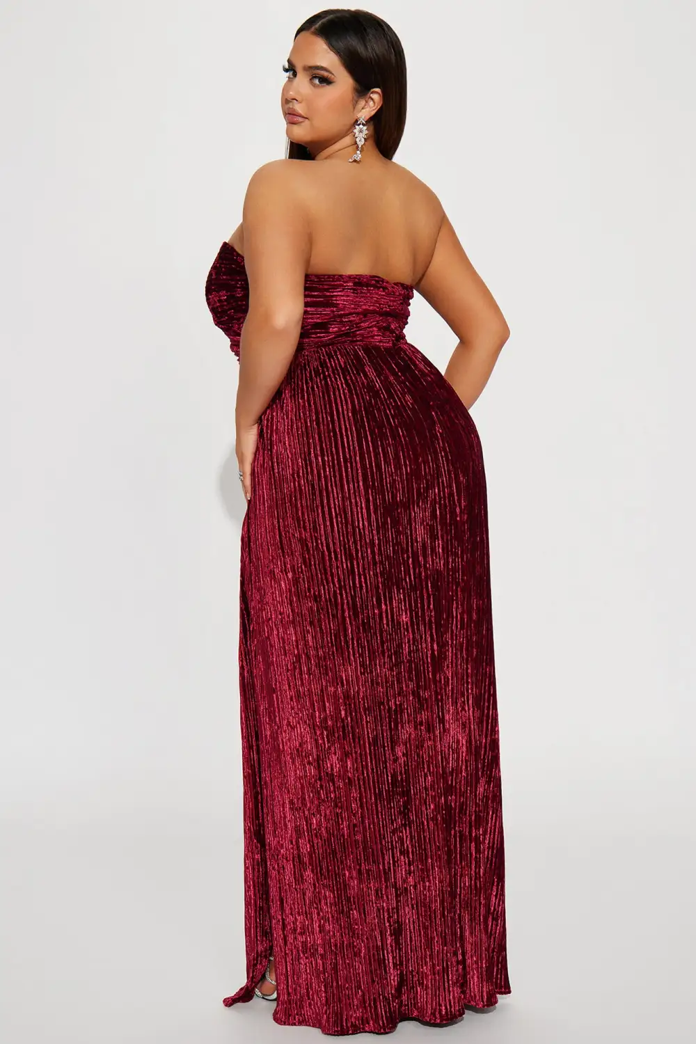 Mila Velvet Plisse Maxi Dress - Wine