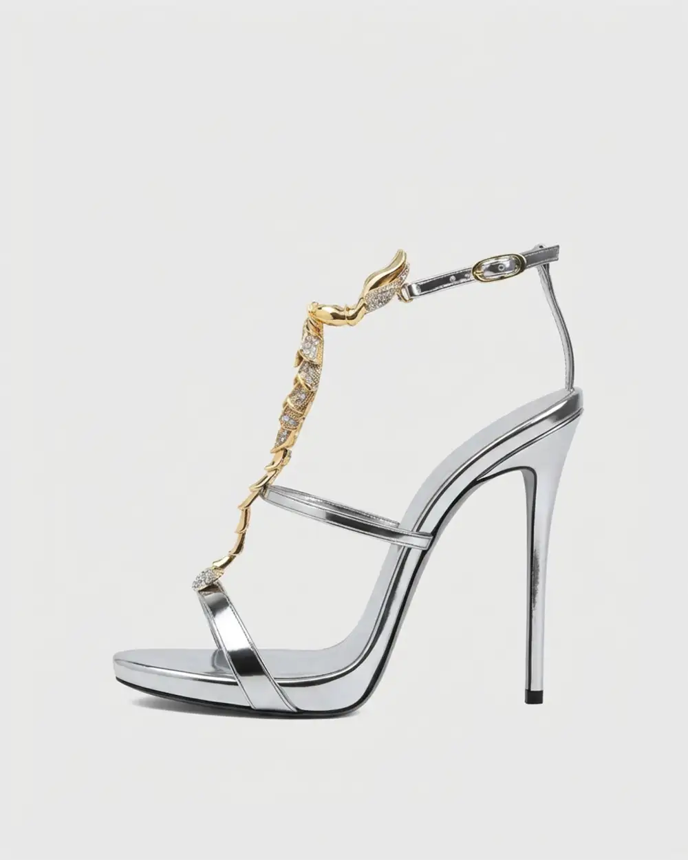 Rhinestone Scorpion Strap Sandals in Silver