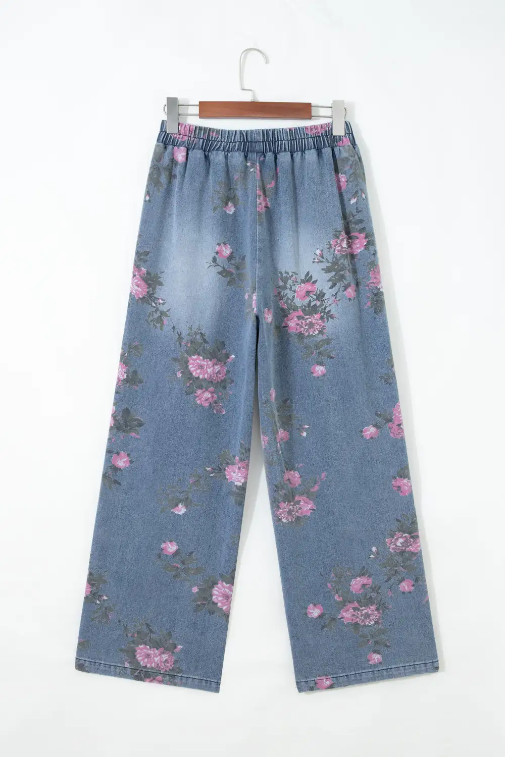 Elastic Waist Floral Print Pull On Jeans