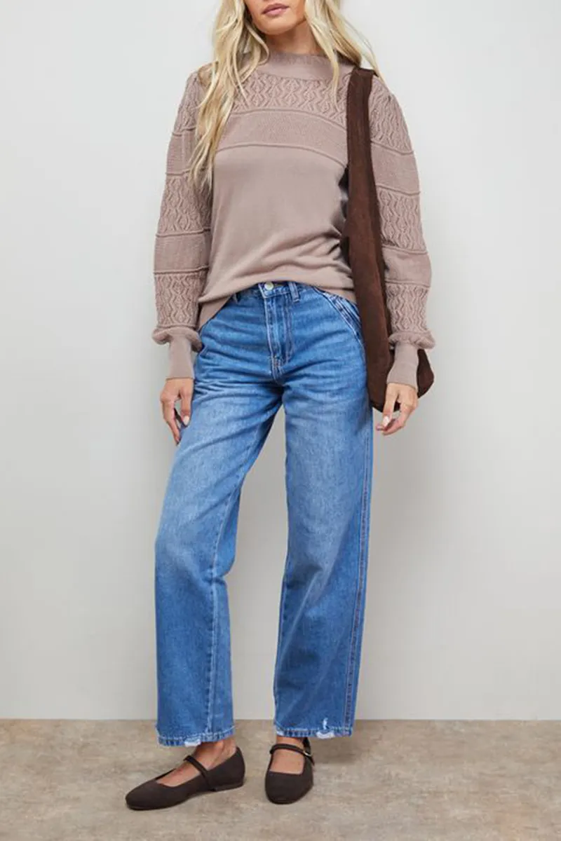 Casual Style Scallop Neck Volume Sleeve Jumper