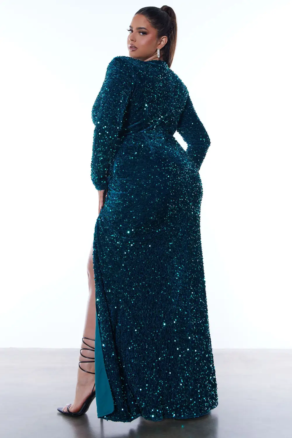 Sierra Marie Sequin Gown - Teal