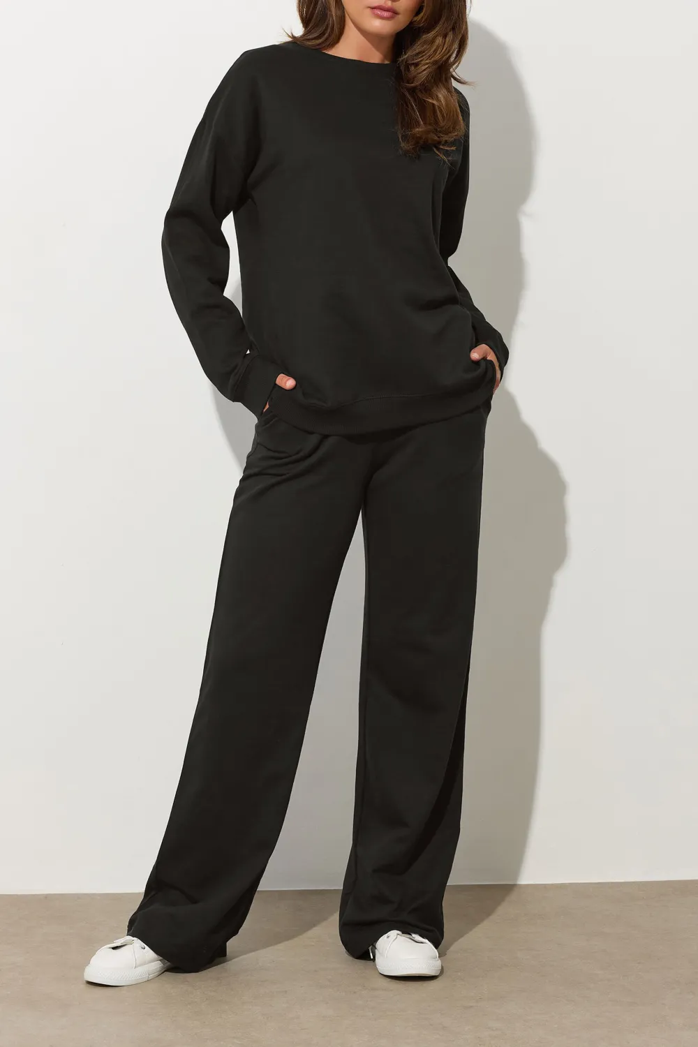 Solid Color Ribbed Sweatshirt