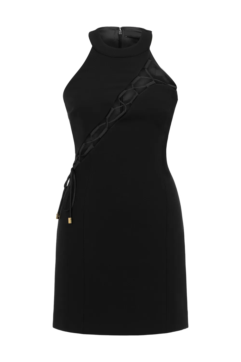 Halter Neck Mini Dress-Black