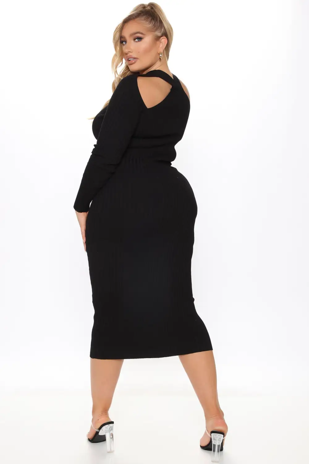Caught Looking Sweater Midi Dress - Black
