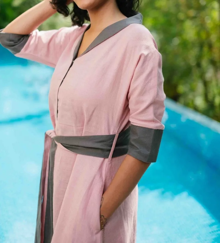Dusty Pink Linen Flared Dress
