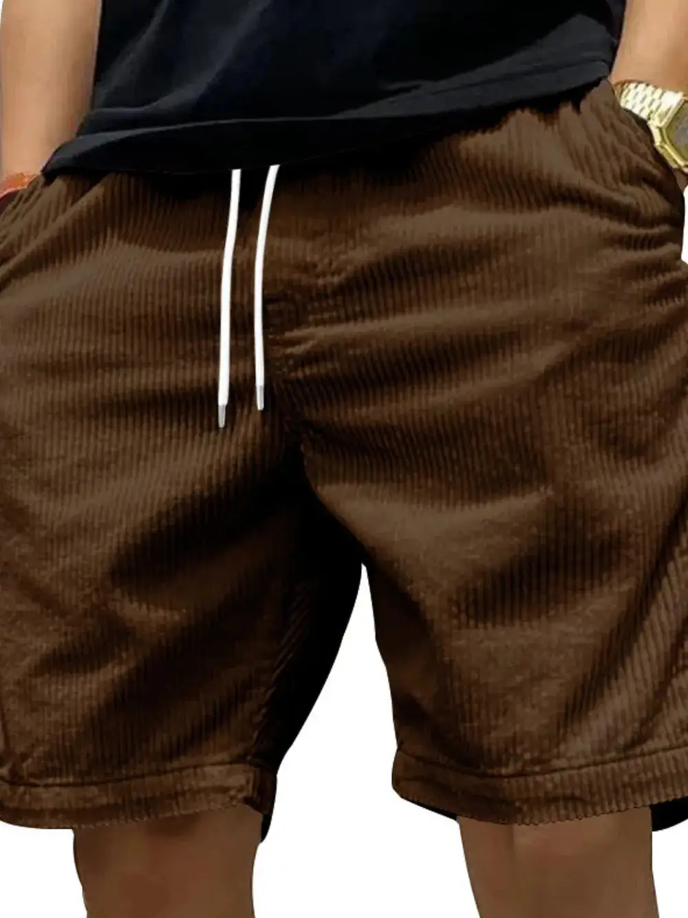 Minimal Drawstring Cotton Blend Casual Shorts