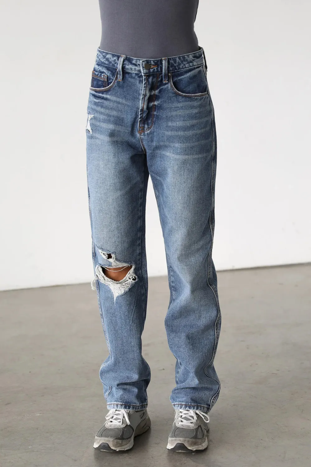 Cotton Breathable Ripped Straight Jeans