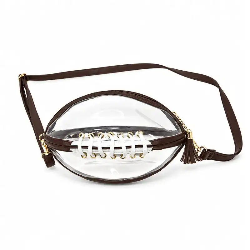 Clear Football Shaped Crossbody Bag Transparent PVC Stadium Approved Game Day Bag with Adjustable Strap Summer