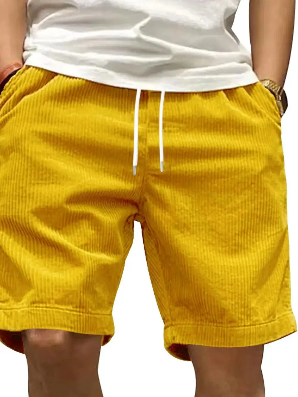 Minimal Drawstring Cotton Blend Casual Shorts