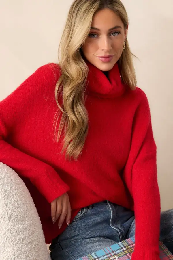 Say Anything Red Turtleneck Sweater