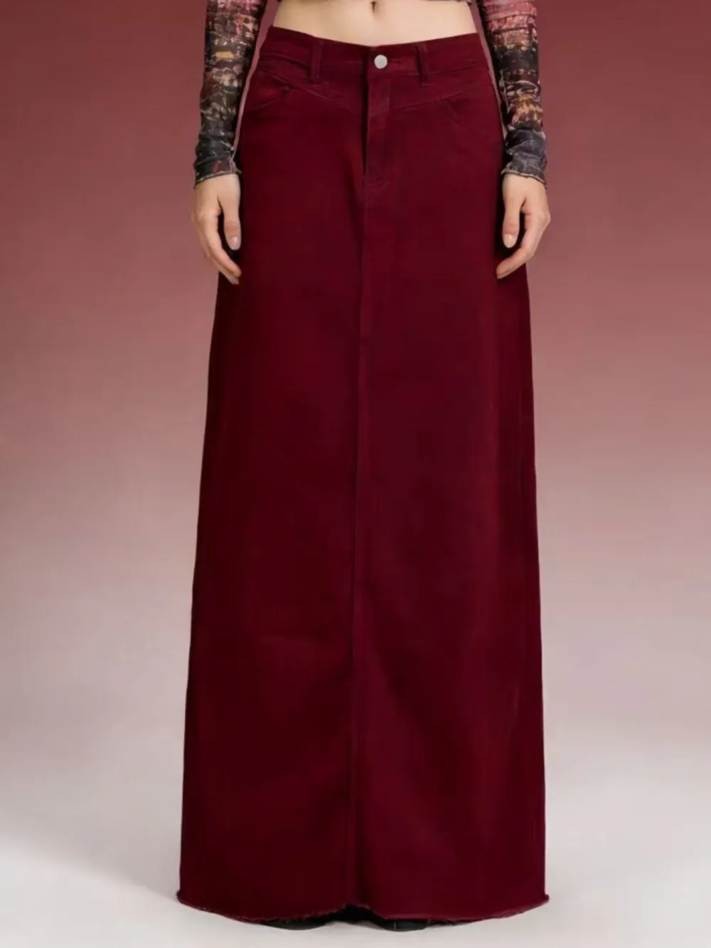 Denim Raw Maxi Skirt