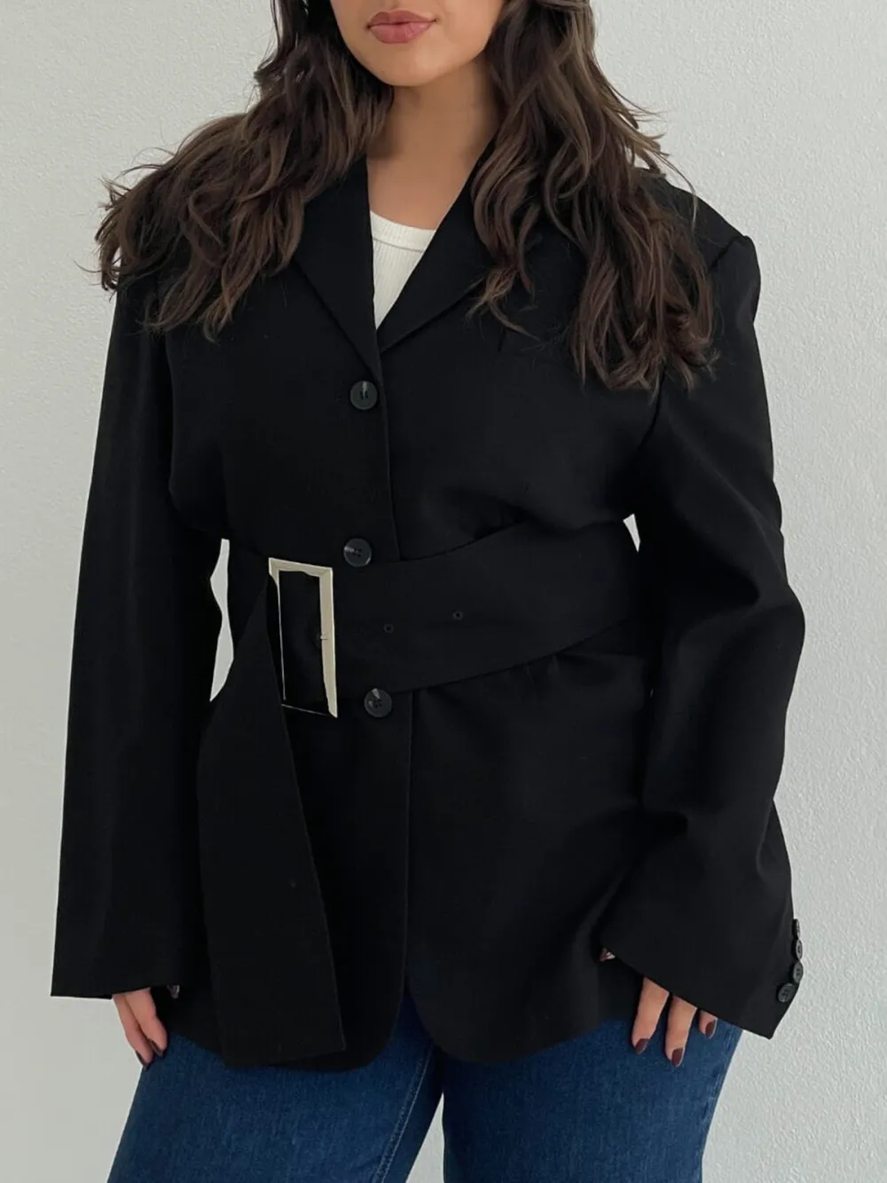Button Up Blazer with Buckle