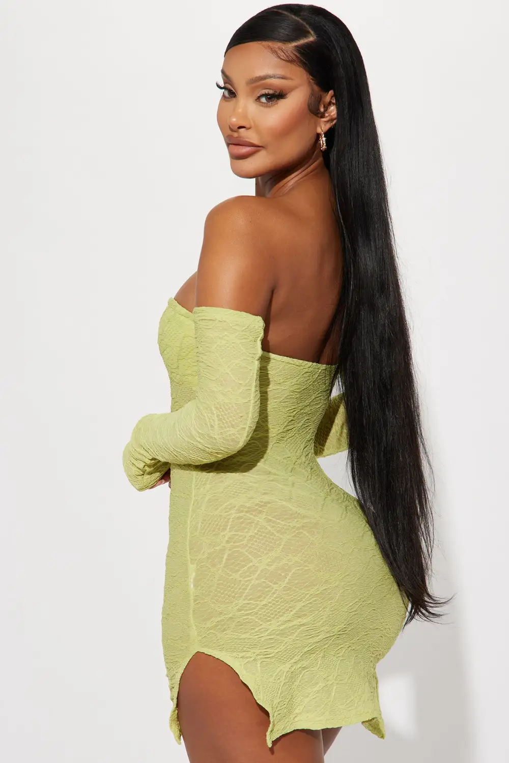 Delilah Textured Mini Dress - Lime