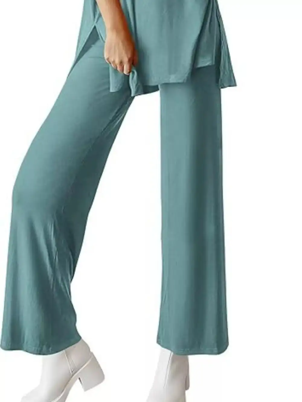 Relaxed Fit Round Neck Top and Pants Two Piece Set