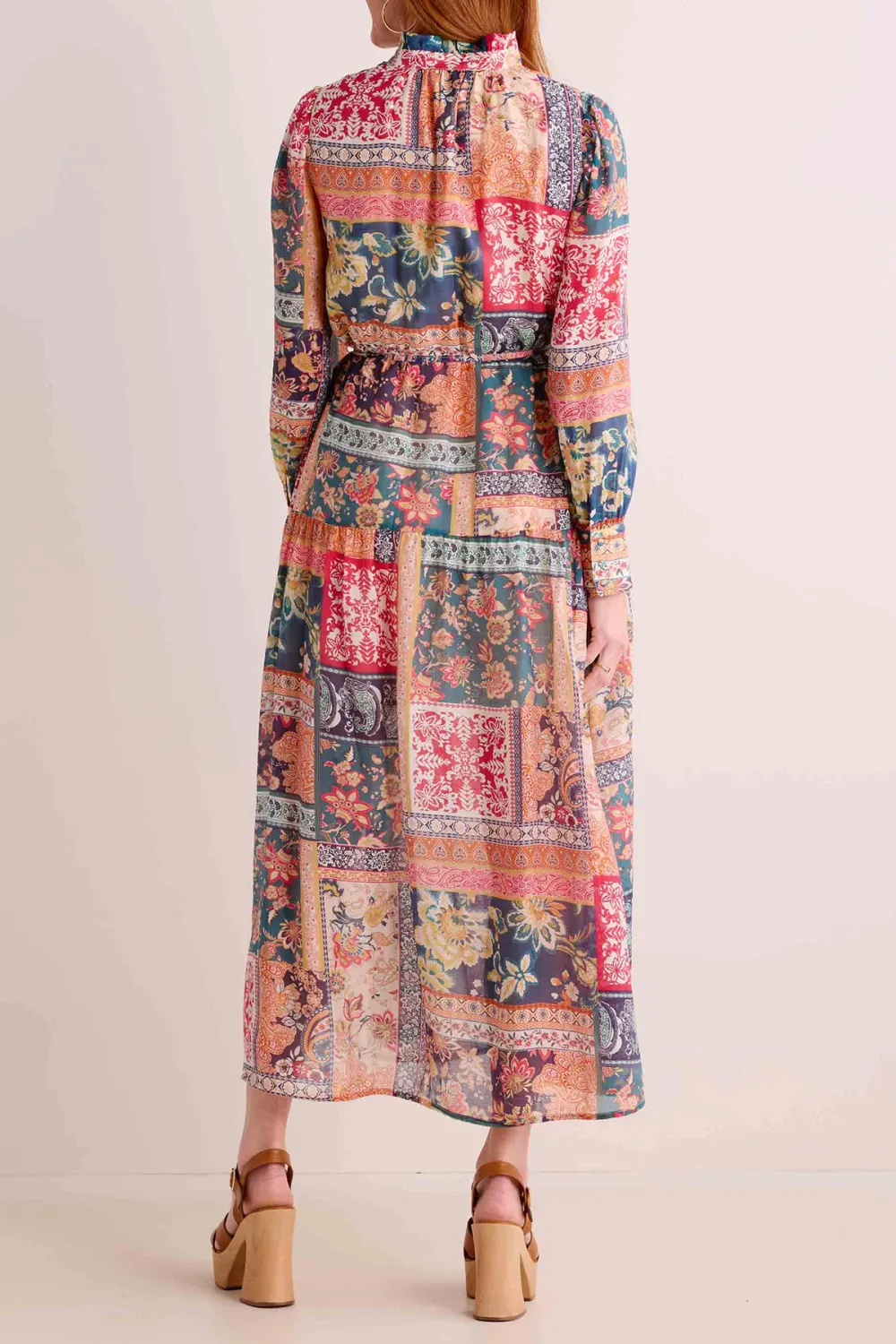 Patchwork Print Tie-Waist Maxi Dress