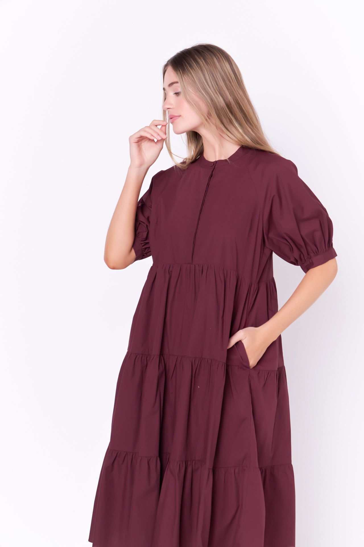 Short Puff Sleeve Midi Dress