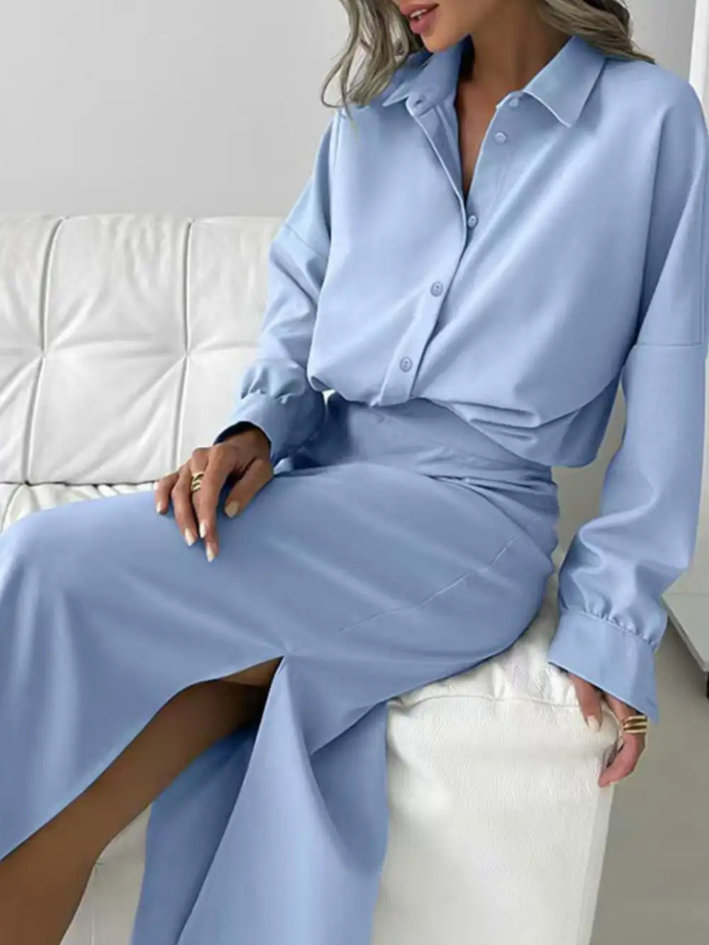 Clean Button Front Long Sleeve Coordinated Set