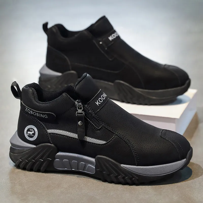 Unisex Winter Snow Casual Ankle Boots, Suede-Style Upper, Side Zipper, Fleece Lining, Thick PVC Sole