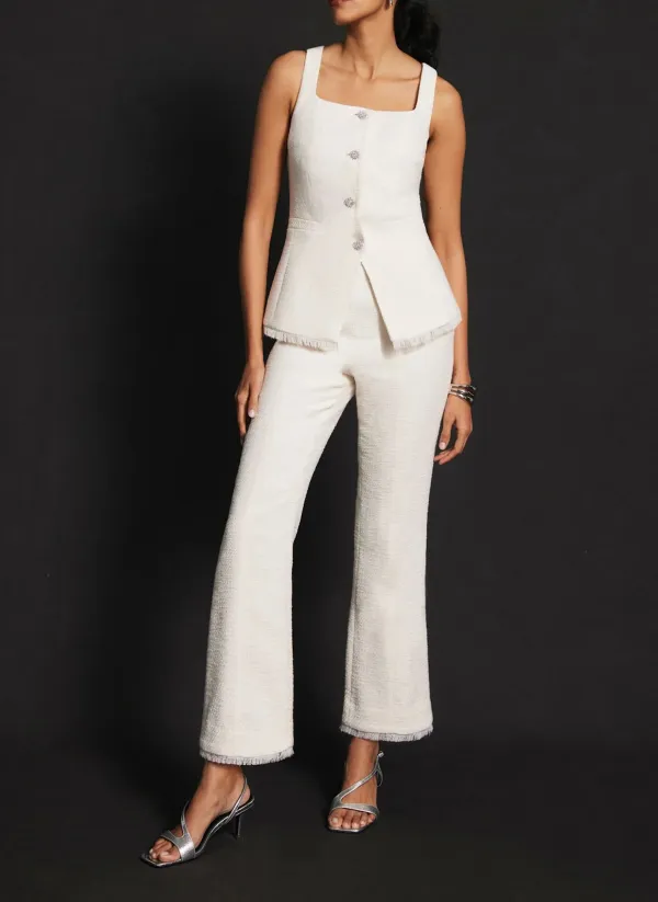 Casual Style Square Colla Ivory Top