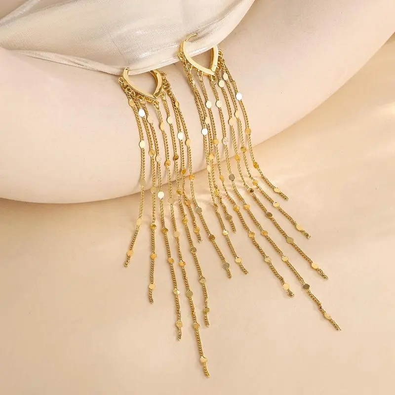 Gold Plated Long Tassel Earrings for Women