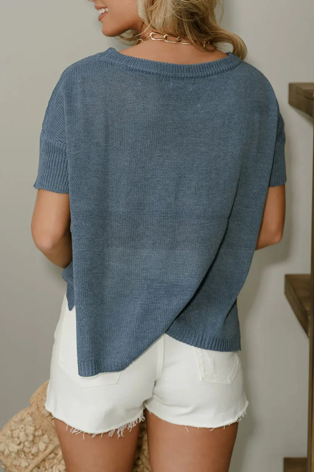 High-Low Hem Short Sleeve Sweater