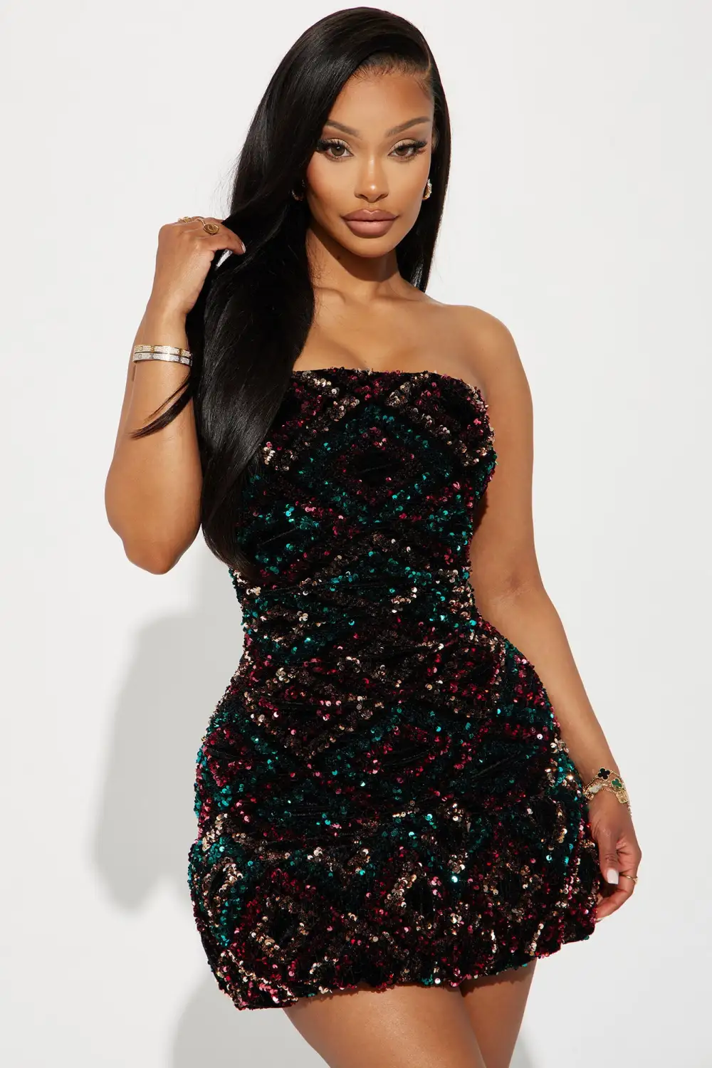 Cleo Sequin Mini Dress - Teal/combo
