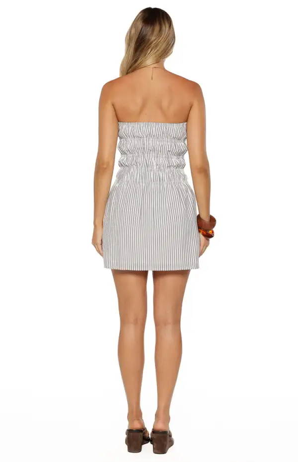 Strapless Shirred Stripe Mini Dress