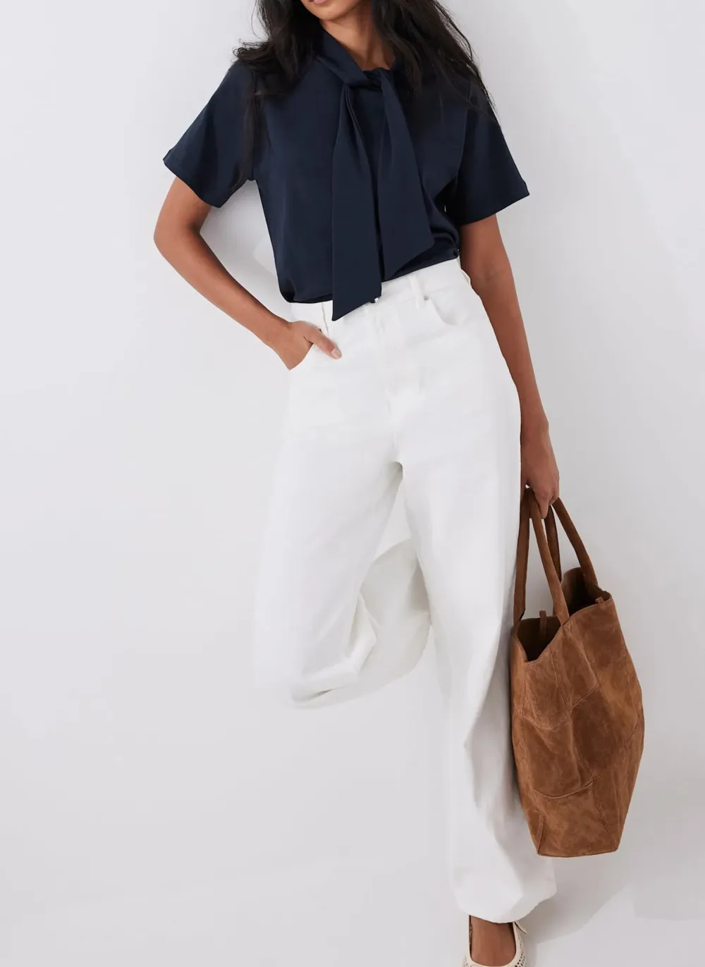 Casual Style Navy Cotton Top