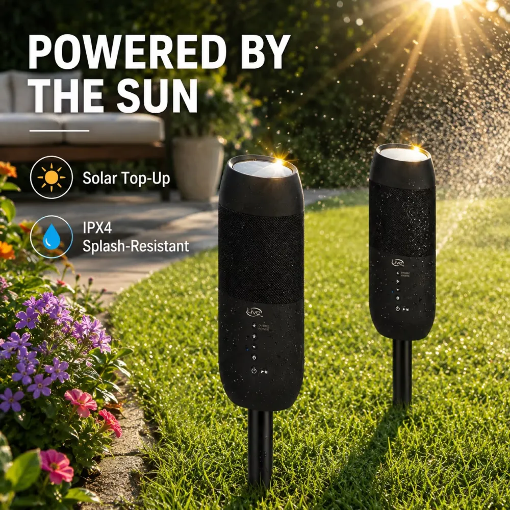 ☀️ 🎵 Solar Bluetooth Outdoor Speaker Set – 20W Dual Speakers with Ground Stakes & FM Radio